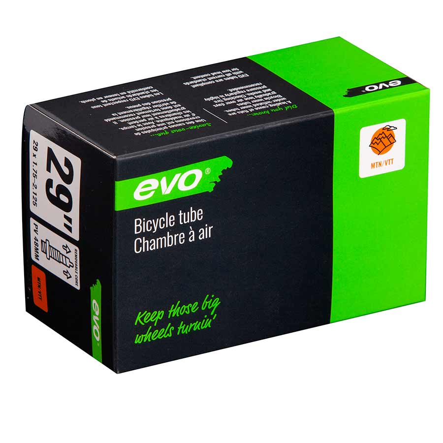 Evo Presta tube for 700c road bike wheels, 48mm length, compatible with 23-25c tires, shown in the image.