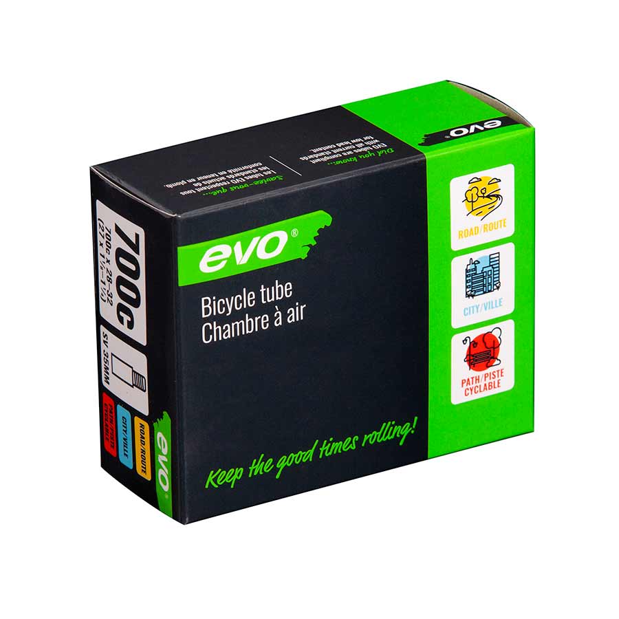 Evo Schrader tubes for bikes, 35mm length, 12-1/2 inches, 1.75-2.125 inches diameter, suitable for bicycle tires