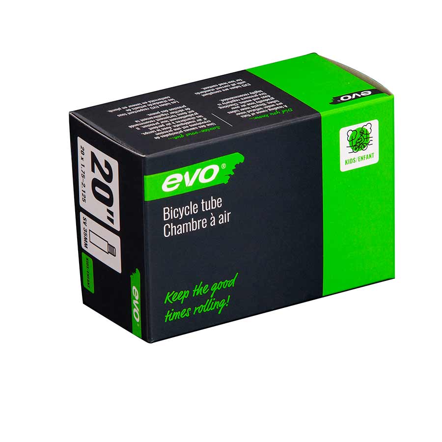 Evo Schrader tubes for bicycles with 35mm length, compatible with various valve sizes, designed for reliable inflation.