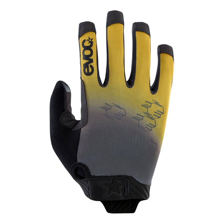 Black EVOC Enduro Touch full finger gloves with reinforced palms and touchscreen compatibility, size large, designed for mountain biking.