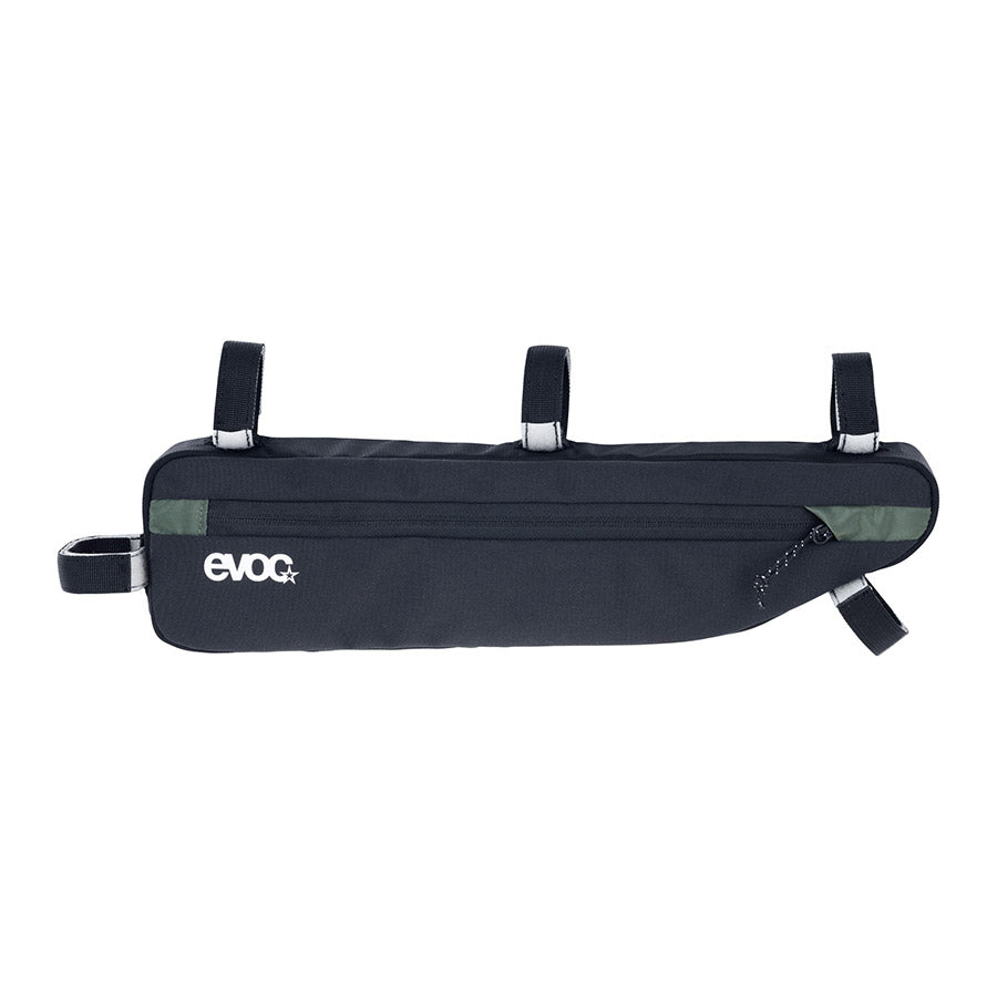 EVOC Frame Pack frame bag for bikes, black and gray design, durable storage solution for cycling gear and essentials.
