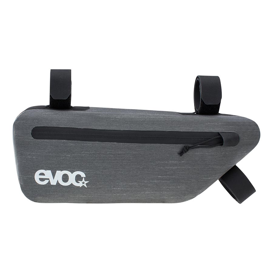 EVOC Frame Pack WP frame bag in carbon grey, 3.5L capacity, designed for bike frames, with secure zip closure and durable material.