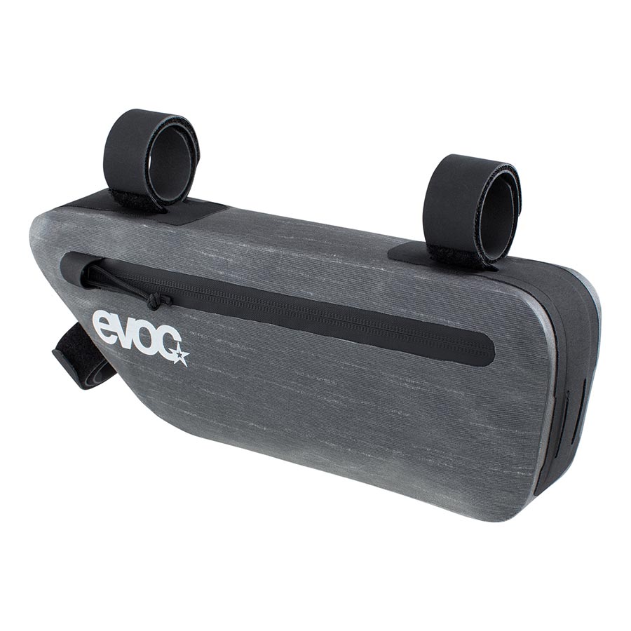 EVOC Frame Pack WP frame bag in carbon grey, 3.5L capacity, designed for bike frames, with durable waterproof material.