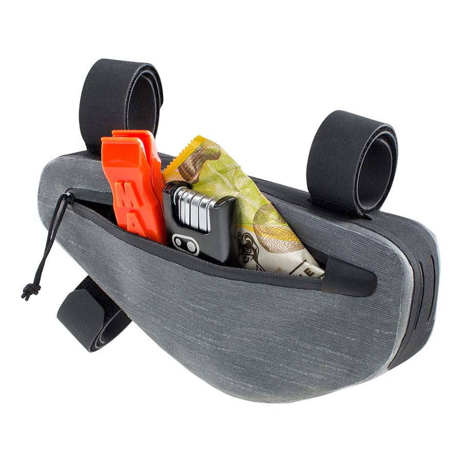 EVOC Multi Frame Pack WP frame bags in carbon grey, compact 1-2L storage for bike frame mounting.