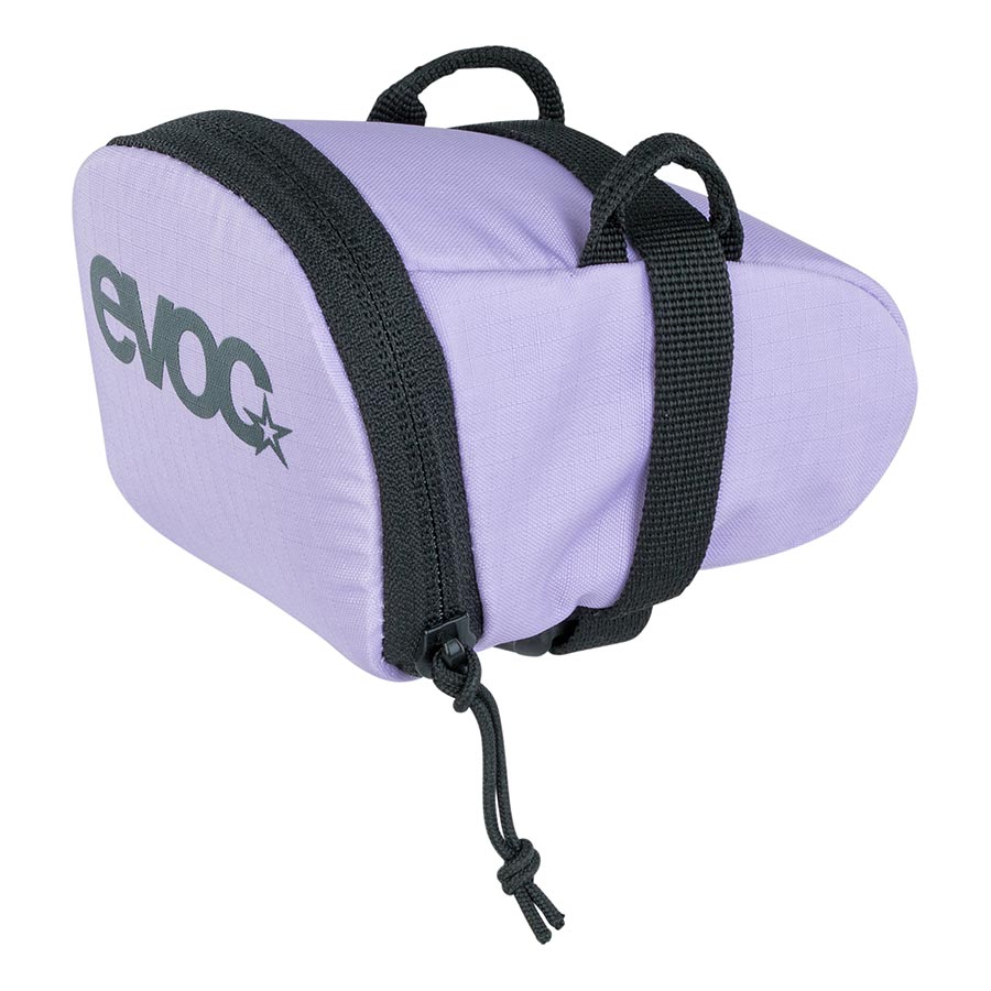 Black EVOC Seat Bag S for bike saddle, compact storage solution with secure mounting for cycling essentials.
