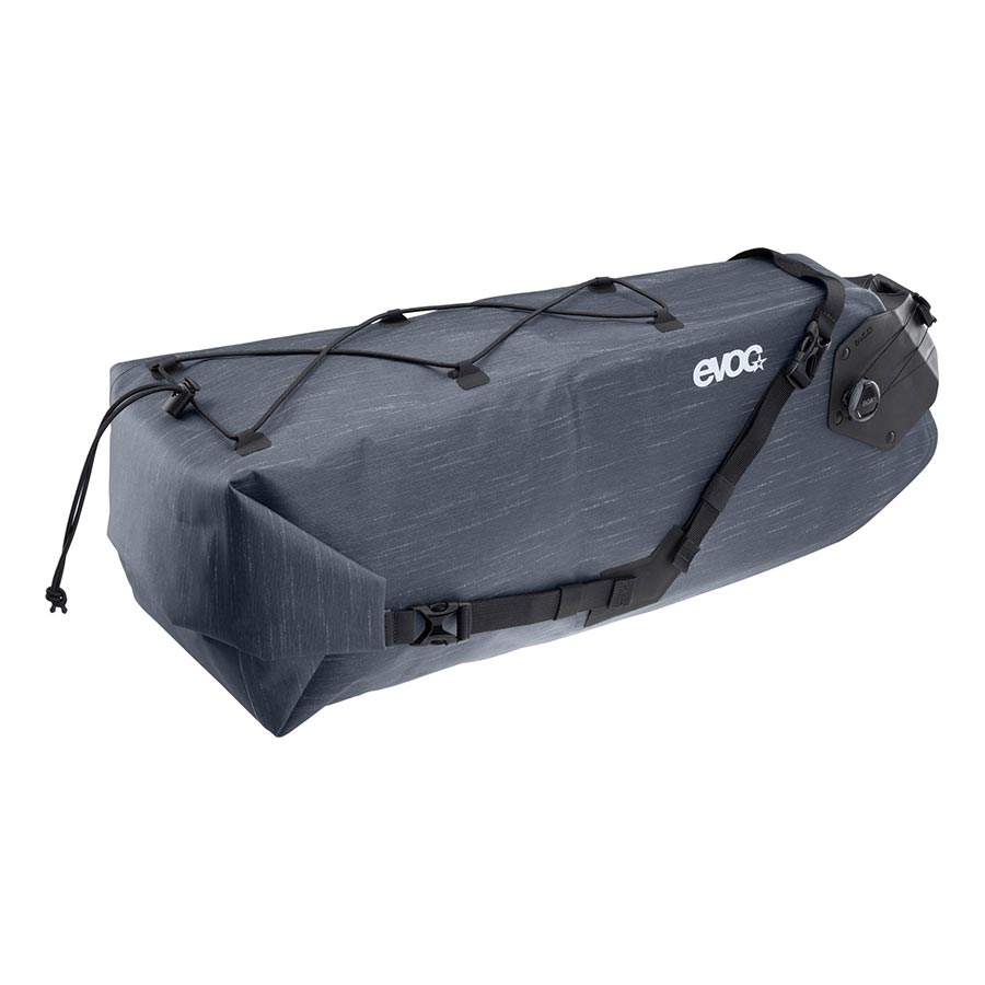 EVOC Seat Pack Boa WP seat bag in 12L capacity, carbon grey, designed for bike saddle storage with secure strap system