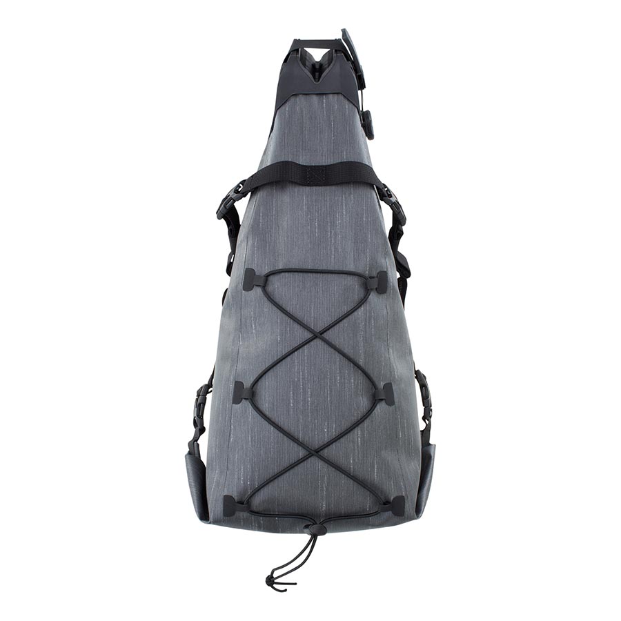 EVOC Seat Pack Boa WP seat bag in 12L carbon grey, waterproof design with secure attachment for bike riding.