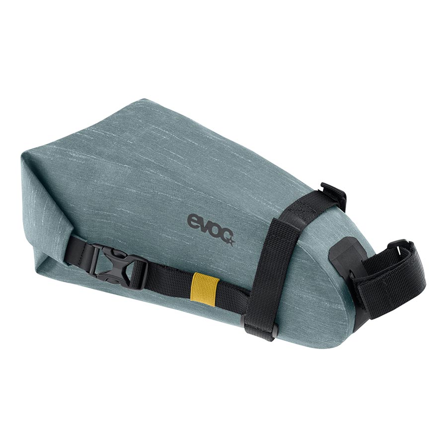 EVOC Seat Pack WP seat bag in carbon grey, 2L capacity, designed for bike saddle storage and hydration essentials.
