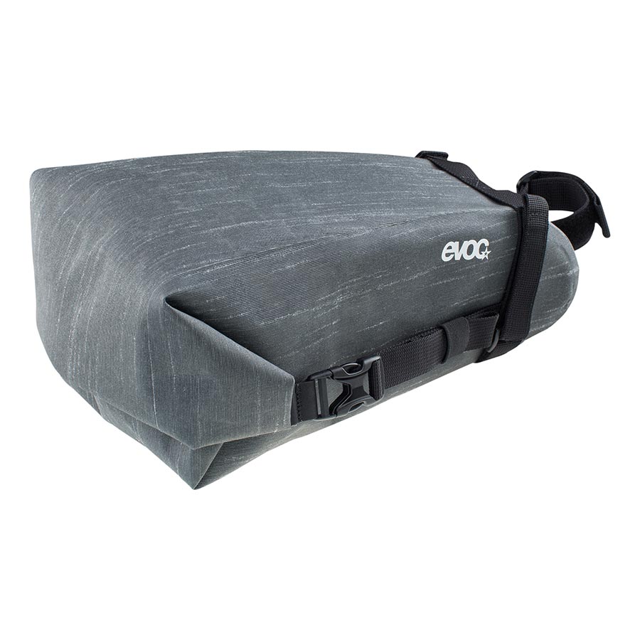 EVOC Seat Pack WP seat bag in carbon grey, 2L capacity, designed for bike saddle storage, lightweight and durable for cycling adventures.