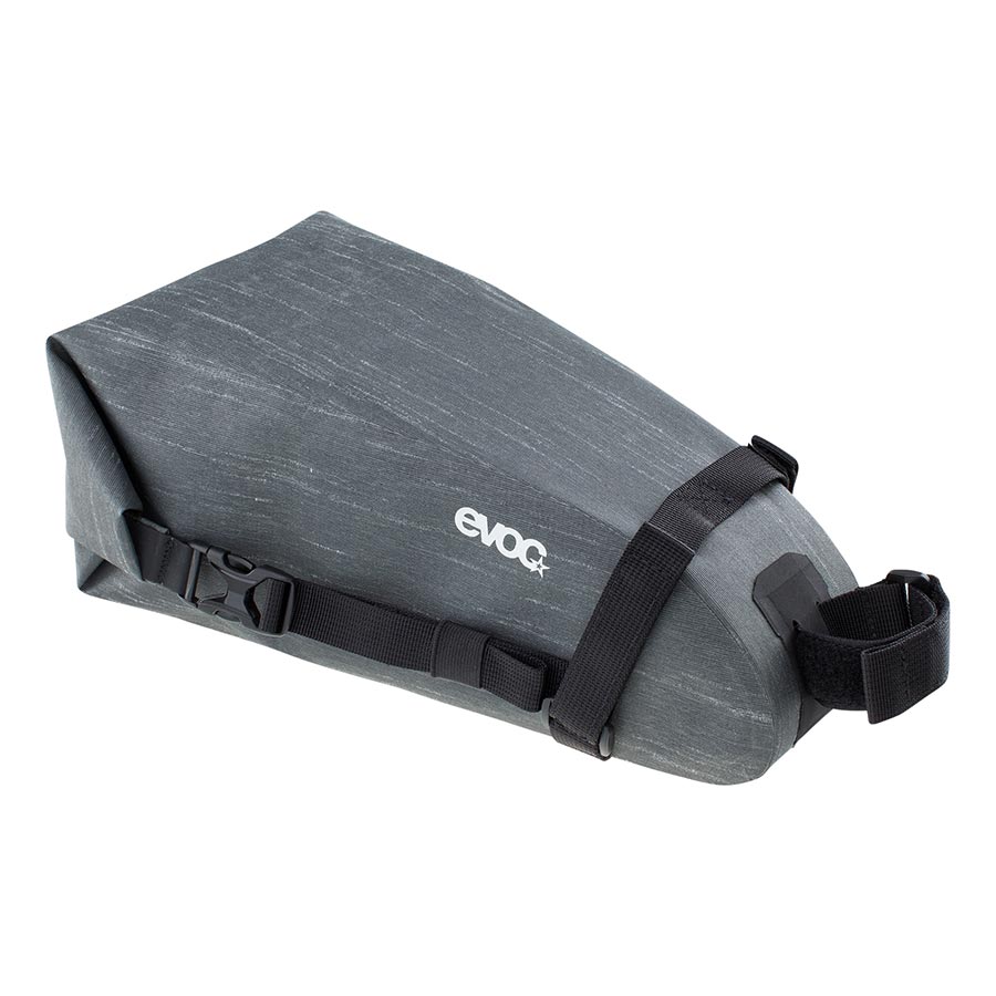 EVOC Seat Pack WP seat bag in carbon grey, 2L capacity, designed for cycling with waterproof, compact storage.