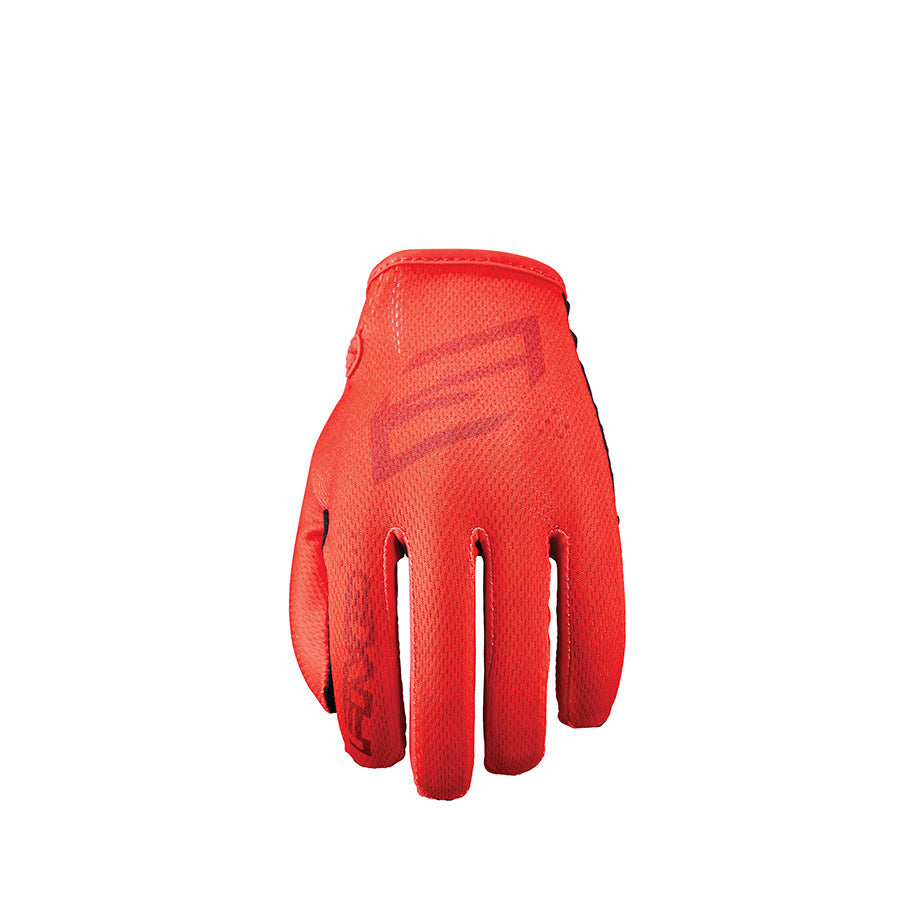 Pair of black XR-Ride youth gloves by Five Gloves, lightweight riding gloves for kids, showing the palm and finger details.