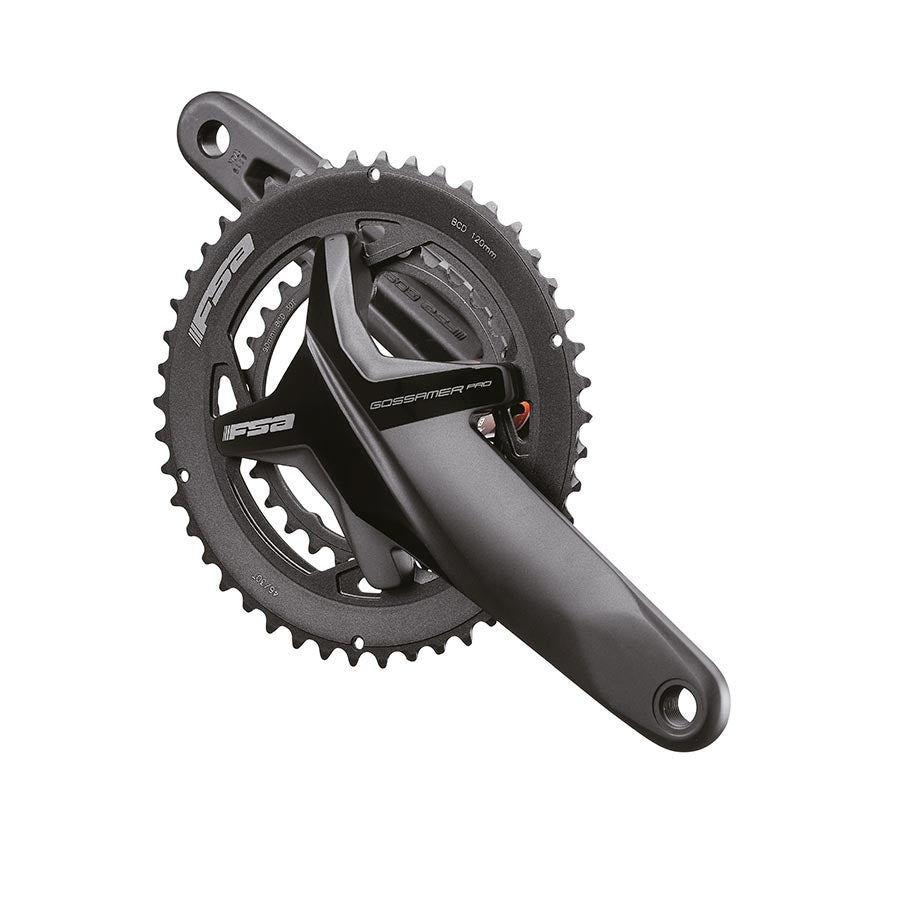 FSA Gossamer Pro black road and track crankset with 170mm crank arms, lightweight and durable for cycling performance.