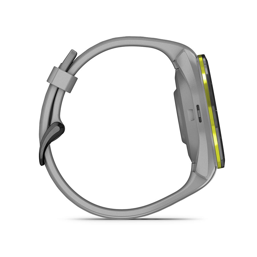 Garmin Approach S70S watch with grey silicone strap and grey dial on a wrist. Sports watch designed for golf and fitness tracking.