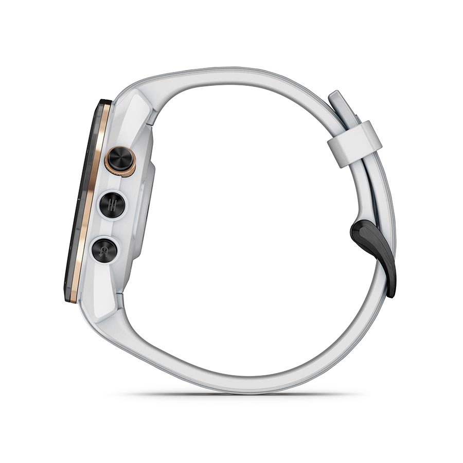 Garmin Approach S70S GPS watch with grey silicone wristband, display screen, and sporty design on a white background.
