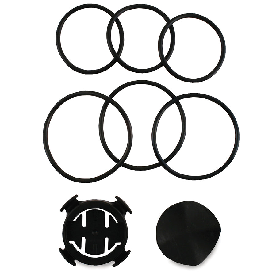 Garmin bike mount kit with black brackets and parts for Forerunner GPS watches, computer parts and accessories for cycling.