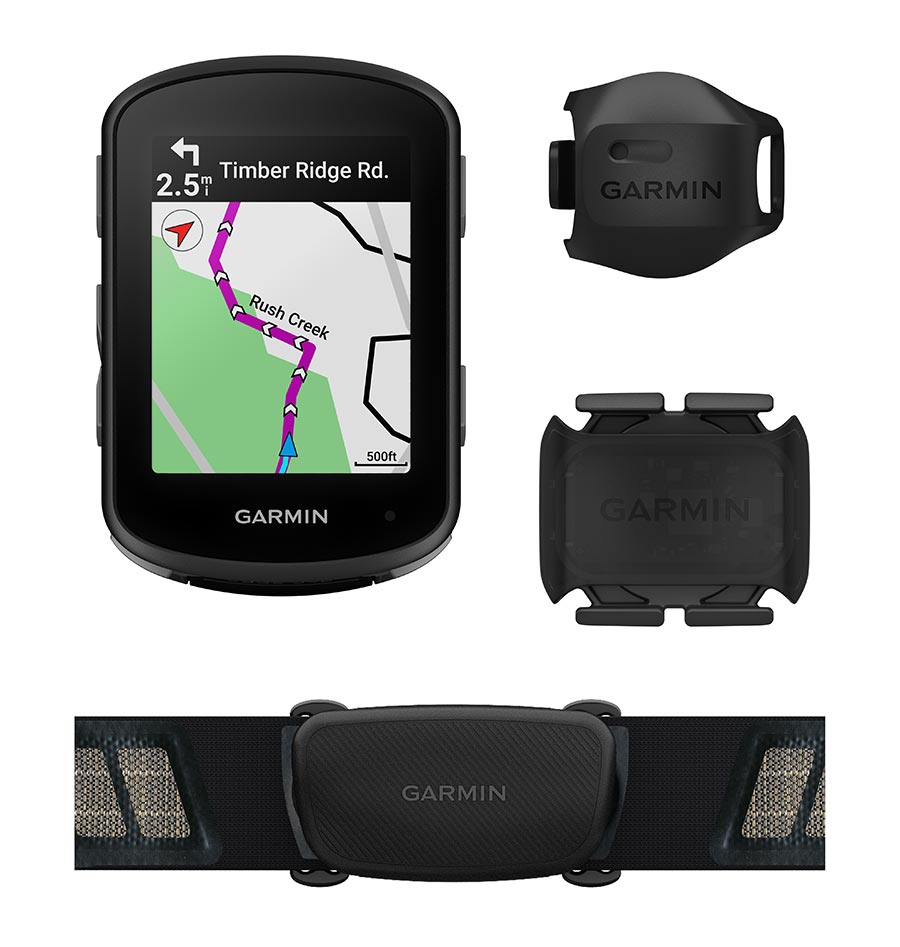 Garmin Edge 540 GPS computer unit in black, mounted on bike handlebar showing screen and buttons for cycling navigation.