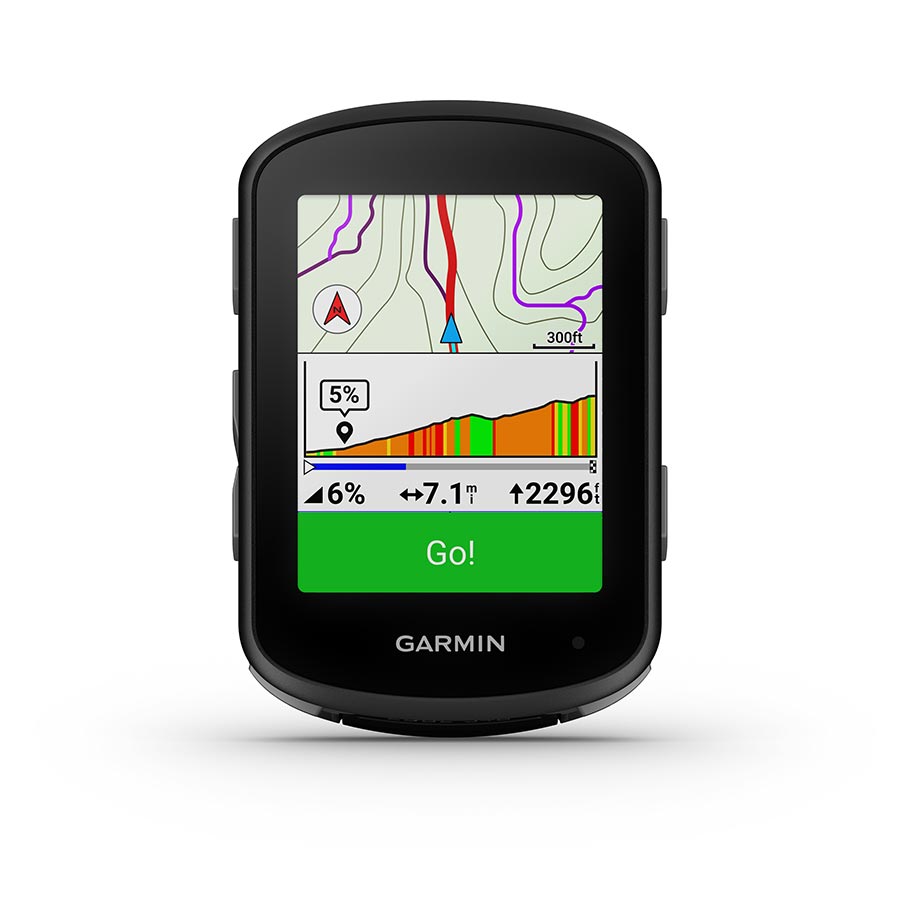 Garmin Edge 540 cycling computer in black showing screen display and buttons, designed for bike navigation and performance tracking.