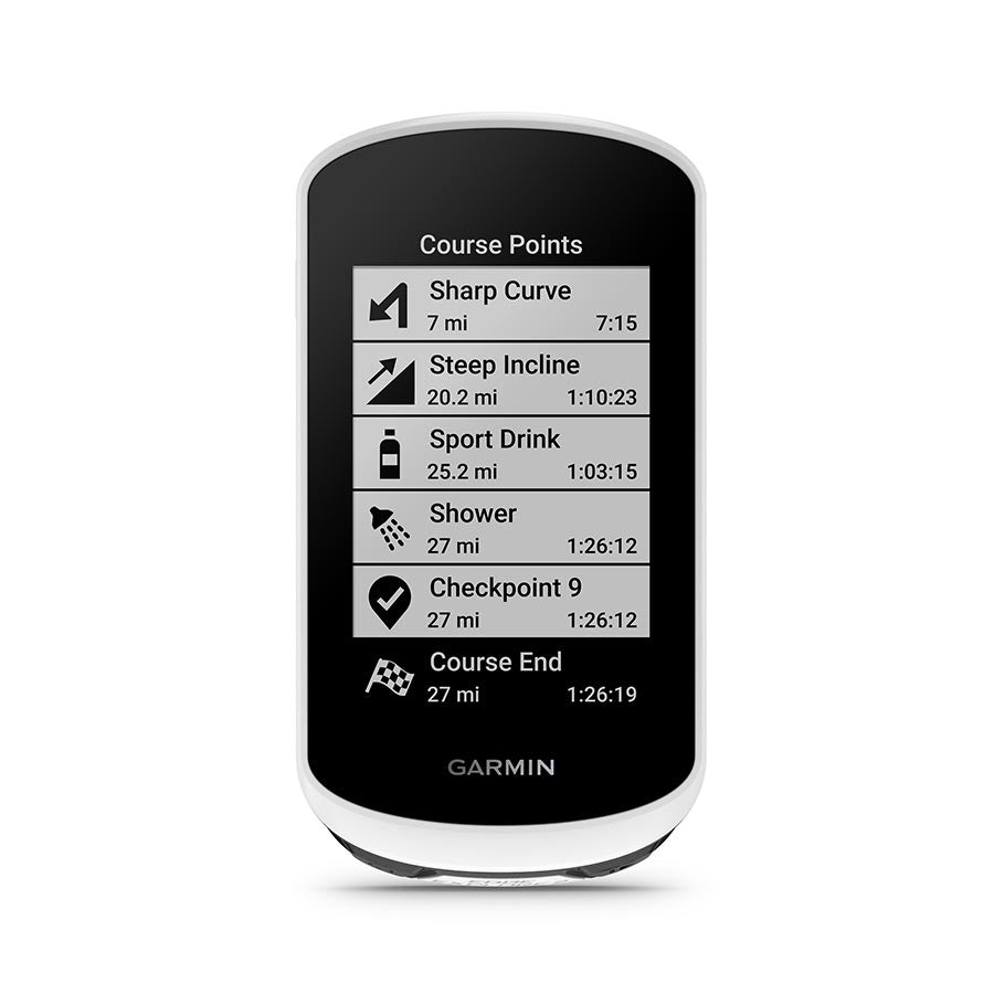 Garmin Edge Explorer 2 GPS cycling computer with power bundle, white color, displays navigation and performance data