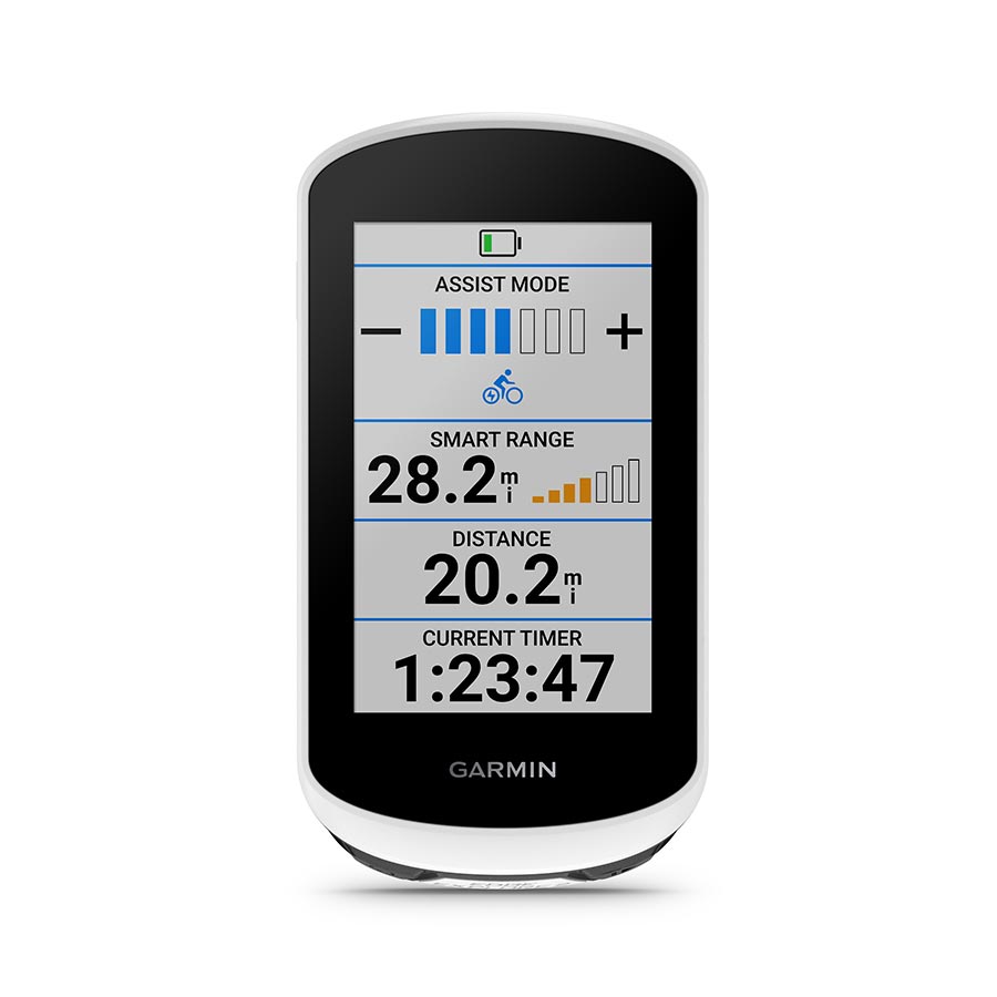 Garmin Edge Explorer 2 bike computer bundle with white display, showing navigation and performance data for cycling.