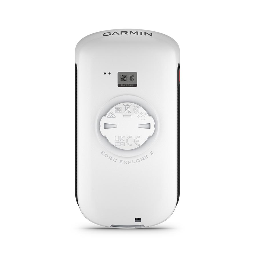 Garmin Edge Explorer 2 bike computer bundle with white display and accessories, designed for cycling navigation and performance tracking.