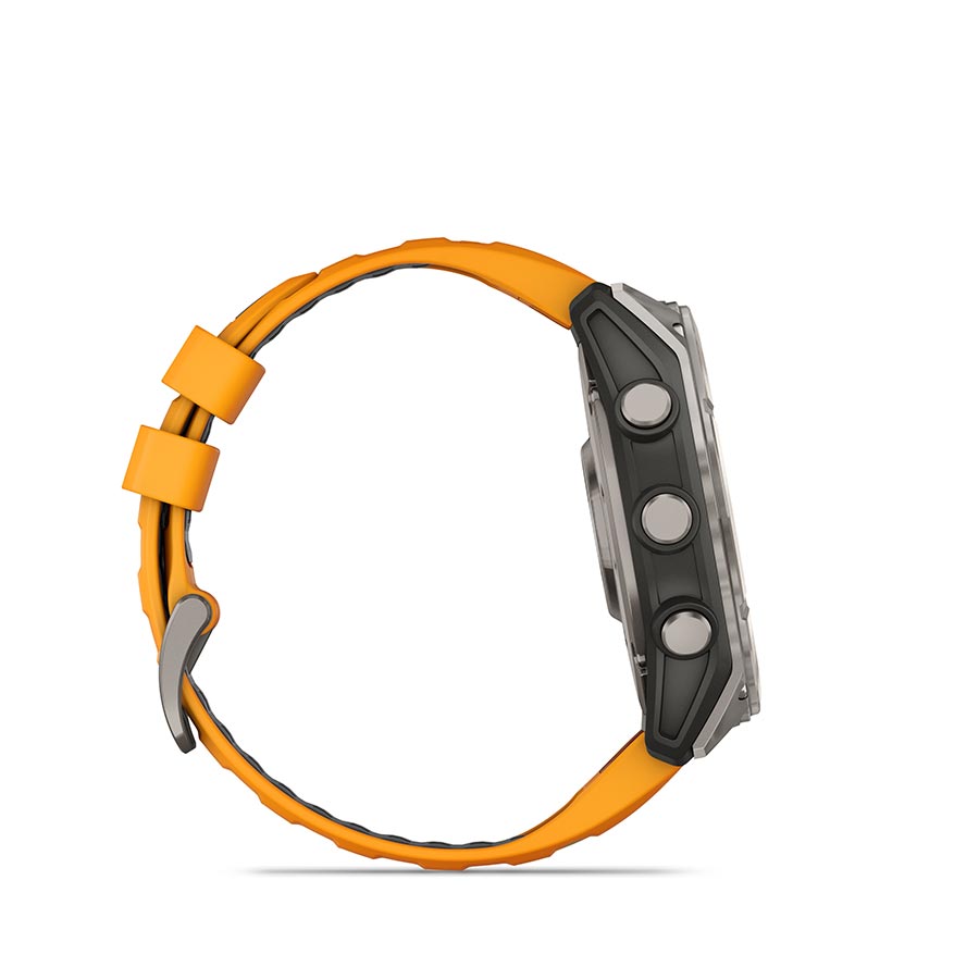 Garmin Fenix 8 AMOLED Sapphire 51mm smartwatch with black pebble gray silicone strap on a wrist.