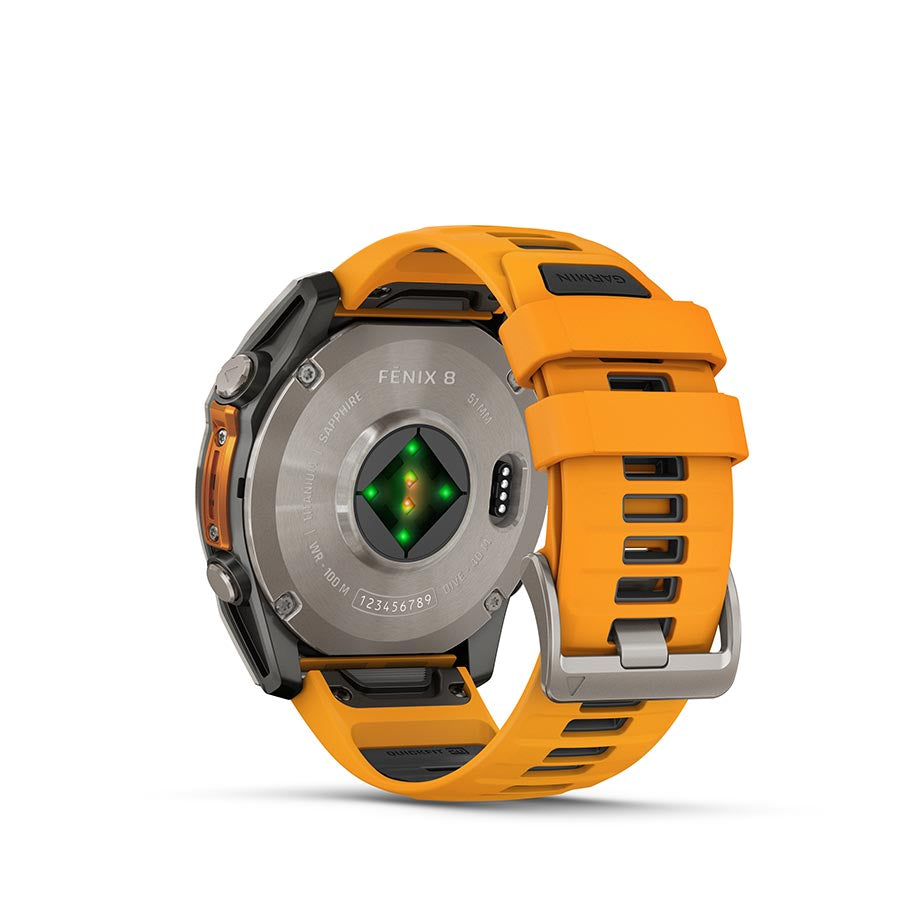 Garmin Fenix 8 AMOLED Sapphire 51mm smartwatch with grey silicone wristband and black pebble-gray bezel on a wrist