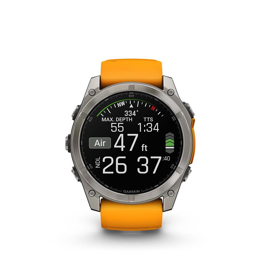 Garmin Fenix 8 AMOLED Sapphire 51mm watch with black pebble gray silicone strap, displayed on a wrist.