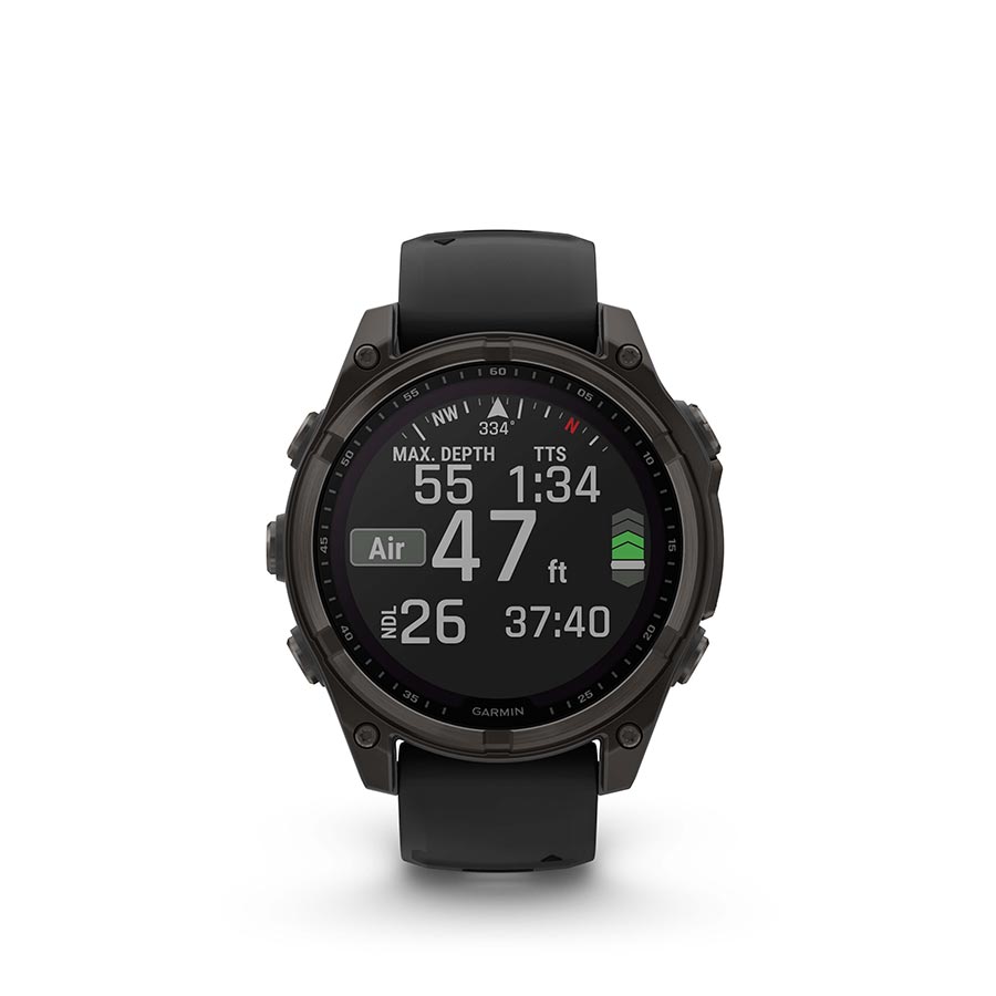 Garmin Fenix 8 Solar Sapphire 47mm watch with titanium wristband and yellow silicone strap, displayed on a wrist.