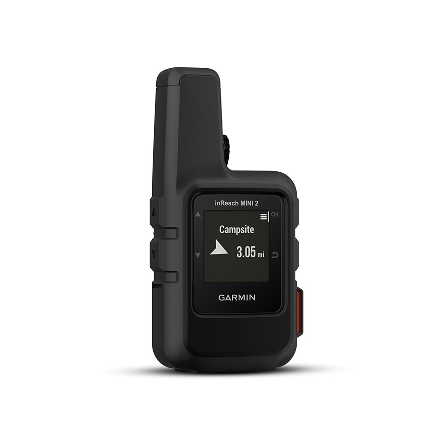 Garmin inReach Mini 2 satellite communication device, compact red computer for outdoor navigation and emergency communication.