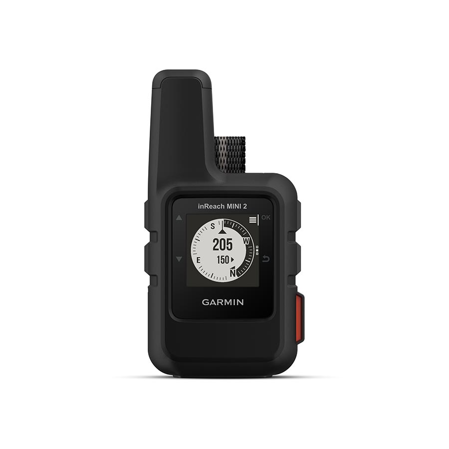 Garmin inReach Mini 2 satellite communicator in red, compact GPS device for outdoor navigation and emergency communication.