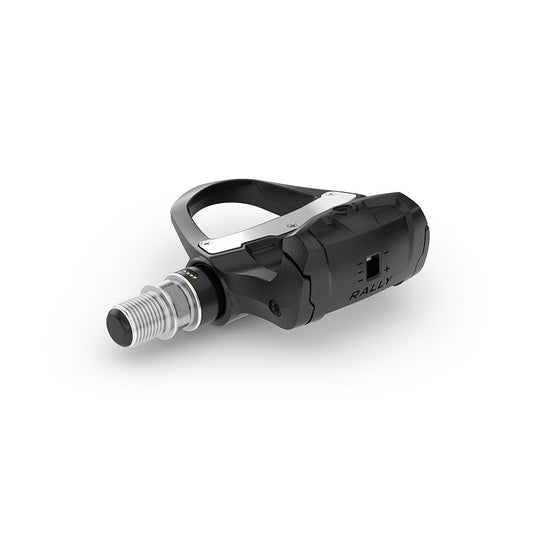 Garmin Rally RK/XC210 clipless road pedals with composite body, carbon spindle, and stainless steel components in black.