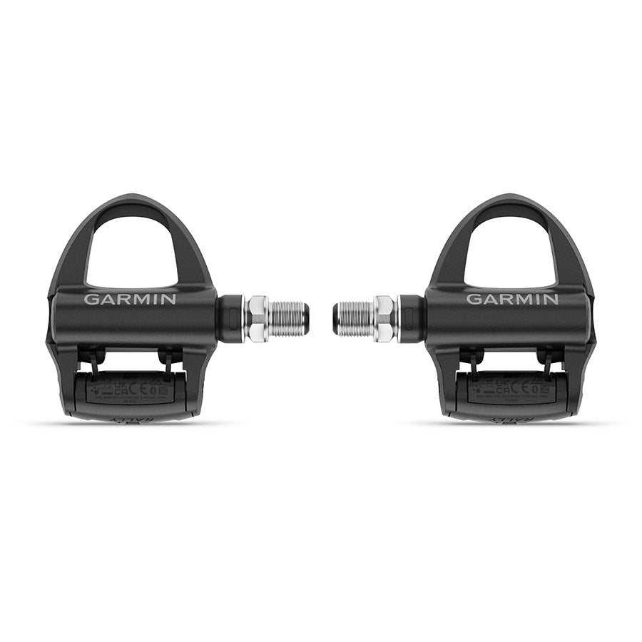 Garmin Rally RS clipless road pedals with composite body and stainless steel spindle, black single-sided cycling pedal.