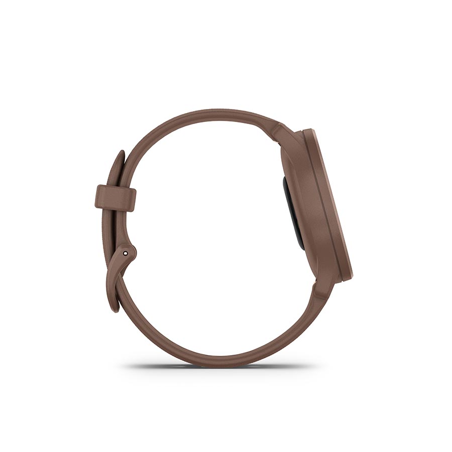 Garmin Vivomove Sport watch with black silicone wristband and black watch face, fitness tracking and stylish design.