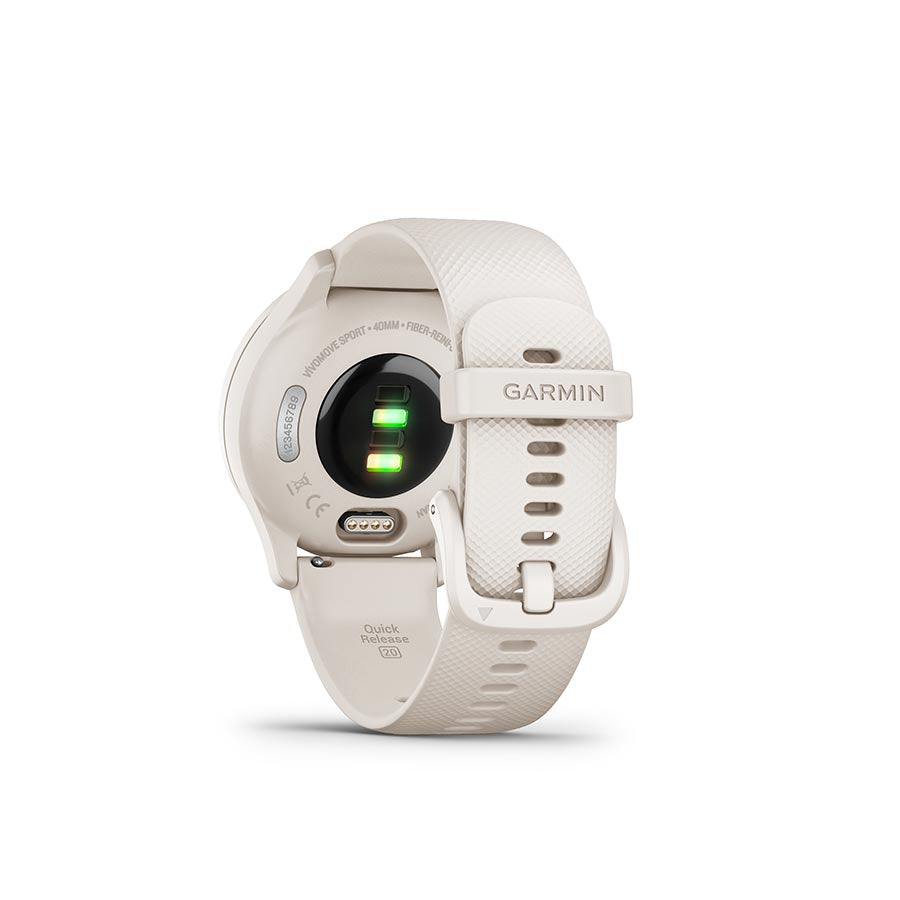 Garmin Vivomove Sport watch with black silicone band and black watch face, stylish fitness tracker and smartwatch on wrist.