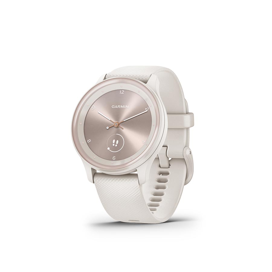Garmin Vivomove Sport watch with black silicone wristband and black watch face, stylish fitness tracker and smartwatch on wrist.