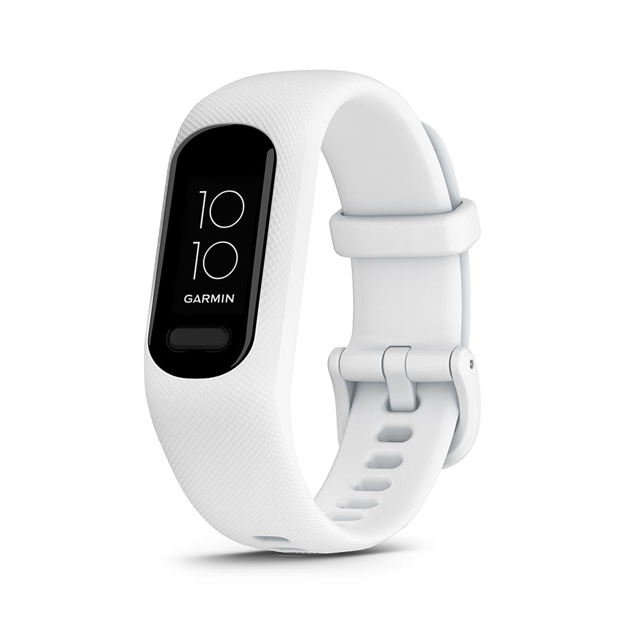 Garmin vivosmart 5 S/M fitness watch with cool mint silicone band, showing screen display and sleek design.