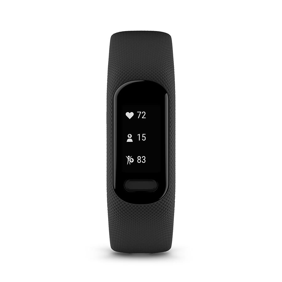 Garmin vivosmart 5 S/M fitness tracker watch with cool mint silicone band and digital display on a white background.