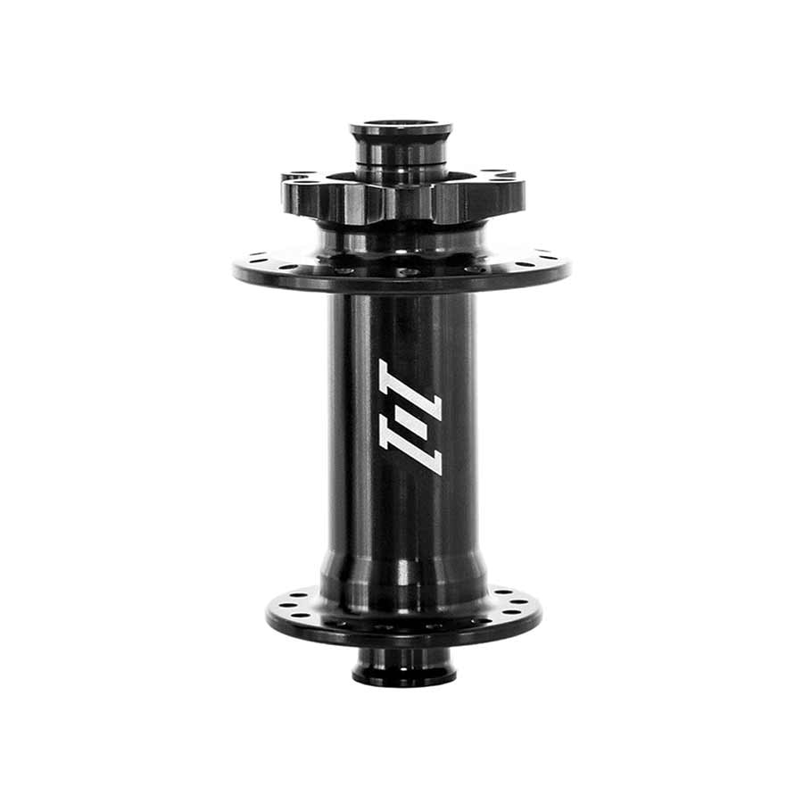 Industry Nine 1/1 Classic Boost 6B front disc hub in black, 32-hole, 15mm thru-axle, 110mm boost spacing, detailed view