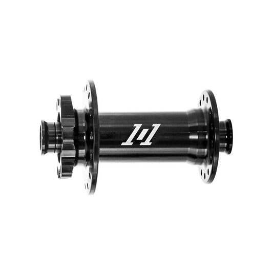 Industry Nine 1/1 Classic Boost 6B front disc hub in black, 32-hole, 15mm thru-axle, 110mm boost spacing, detailed view