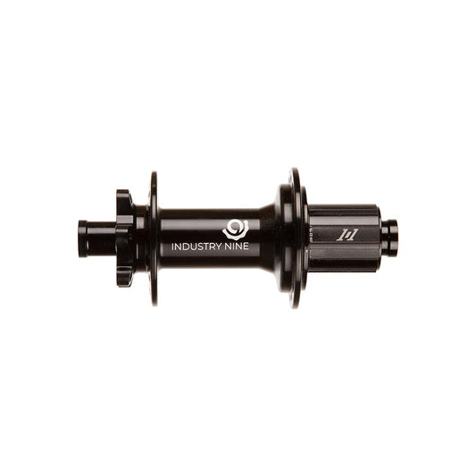 Industry Nine 1/1 Classic DH157 6B rear disc hub in black, designed for Shimano road 10 or MTB 11 speeds, with durable construction.