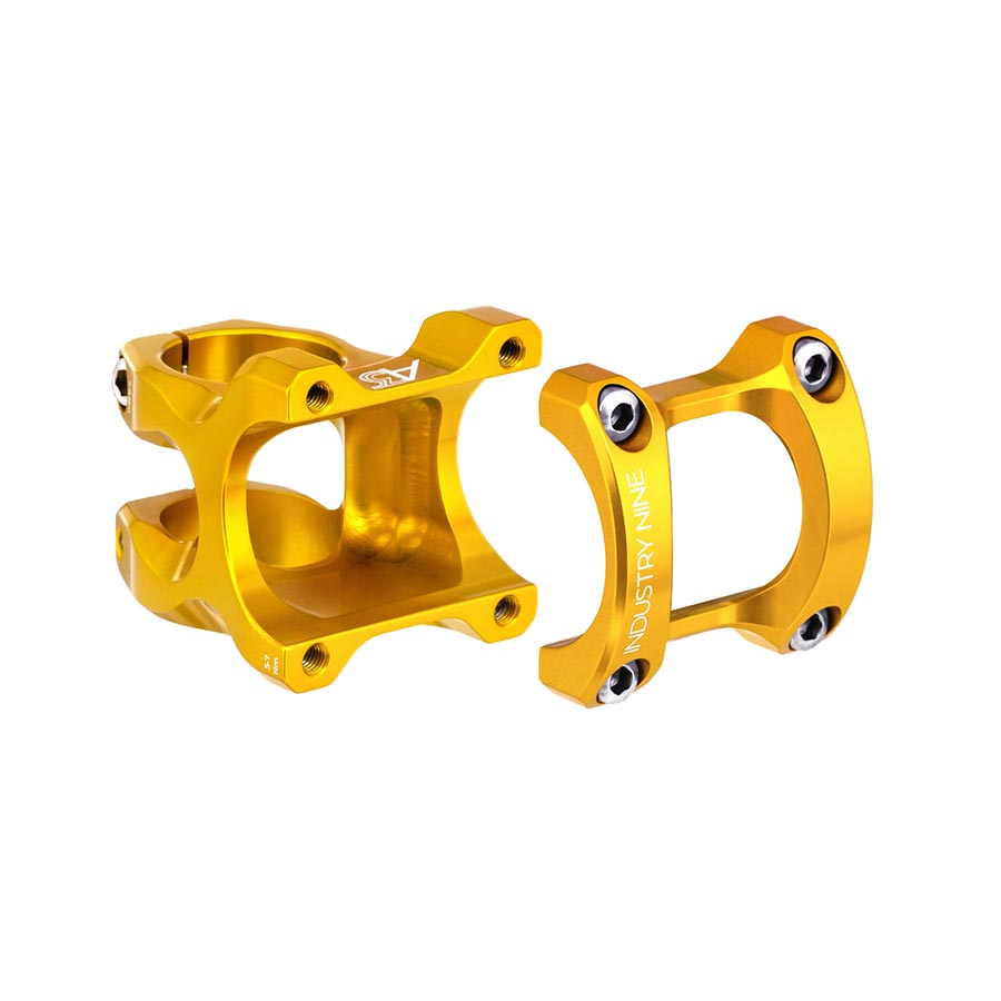 Industry Nine A35 threadless stem with 32mm steerer tube in black, designed for mountain bike handlebars.