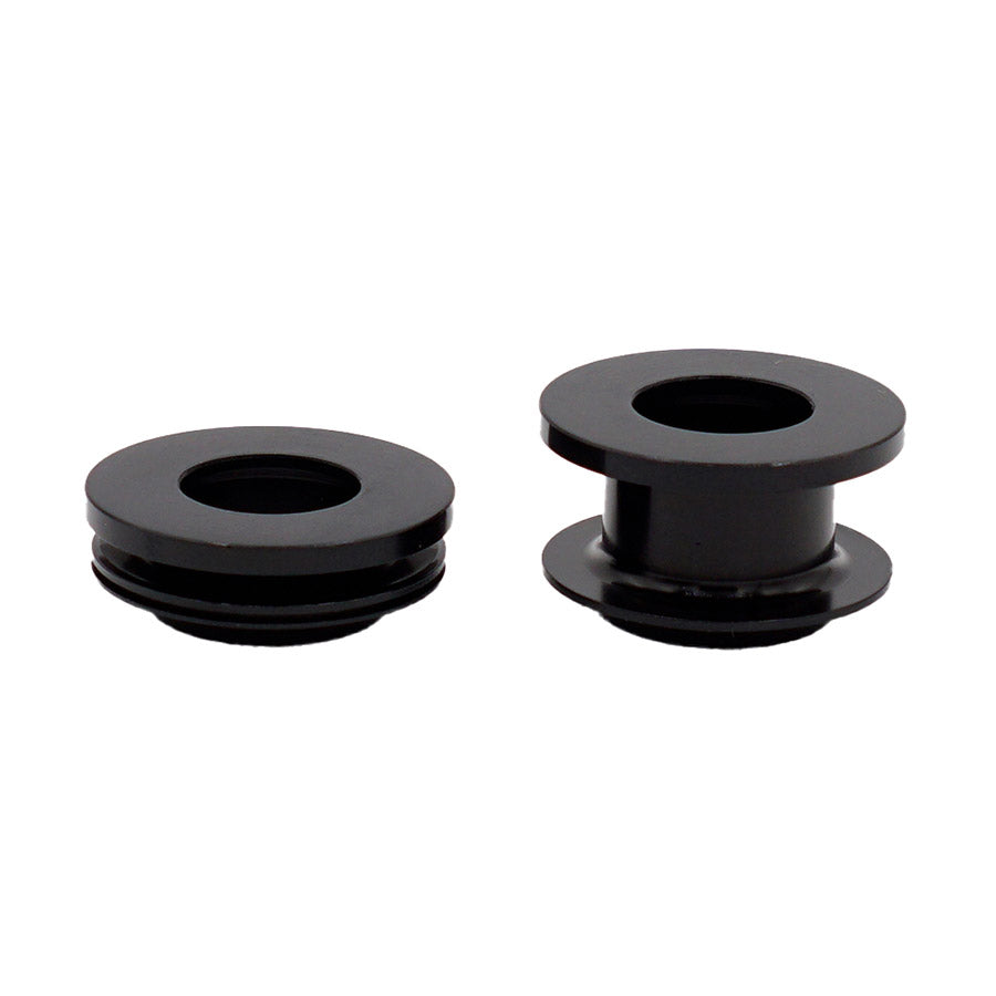 Industry Nine Hydra 2 front endcaps for hub and rim parts, showcasing black endcaps on a bicycle wheel hub.
