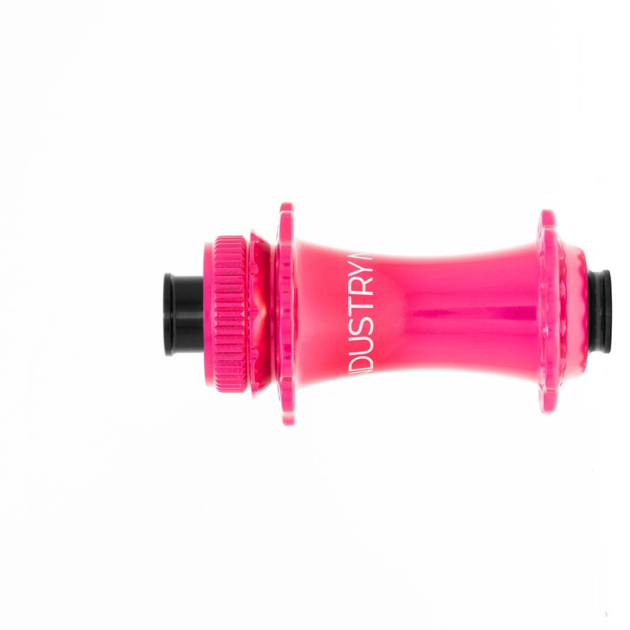 Industry Nine Solix G Classic front disc hub with 24h 12mm thru-axle in black, featuring sleek design and durable construction.