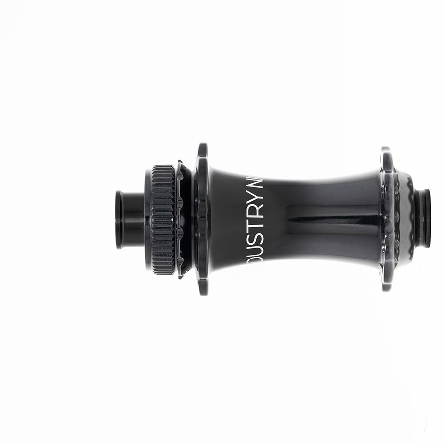 Industry Nine Solix G Classic front disc hub with 24h 12mm thru-axle in black, showcasing the durable bike component.