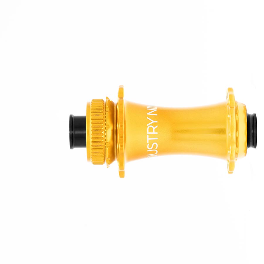 Industry Nine Solix G Classic front disc hub with 12mm axle and 24-hole black anodized finish, detailed view of high-performance cycling component.