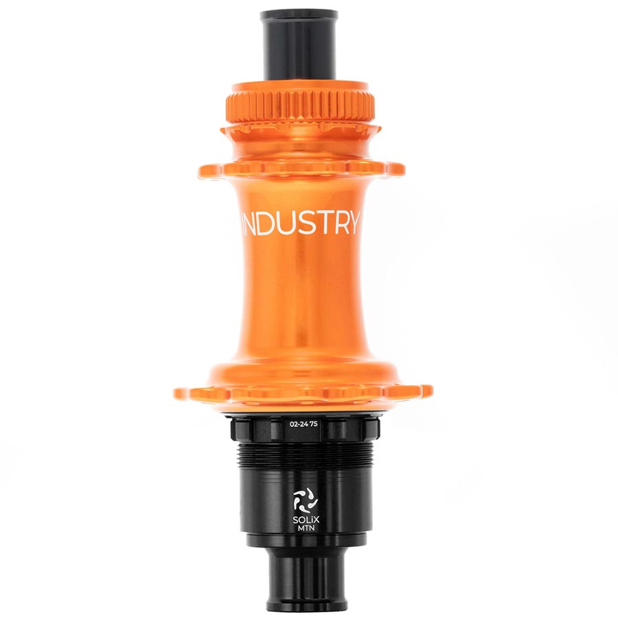 Industry Nine Solix M Classic Rear MS disc hub, 24h, 12mm thru-axle, Shimano Micro Spline, black, for mountain bike wheel.