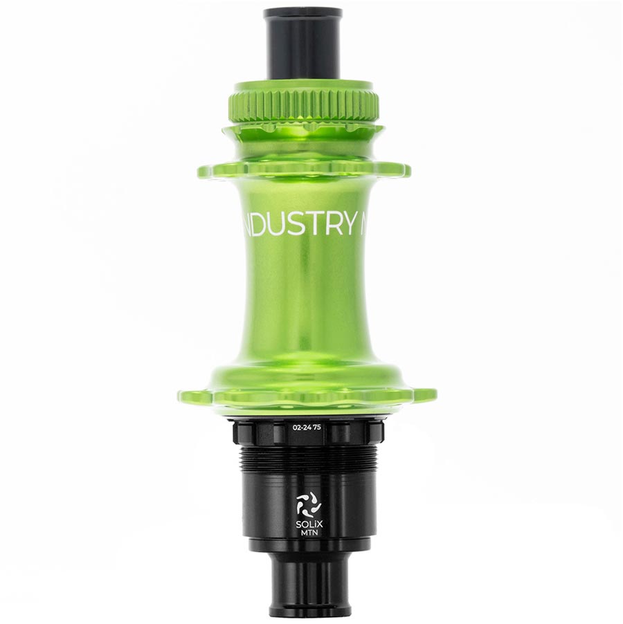 Industry Nine Solix M Classic Rear XD disc hub with 24H, 12mm TA, 148mm SRAM XD black finish, suitable for mountain bikes.