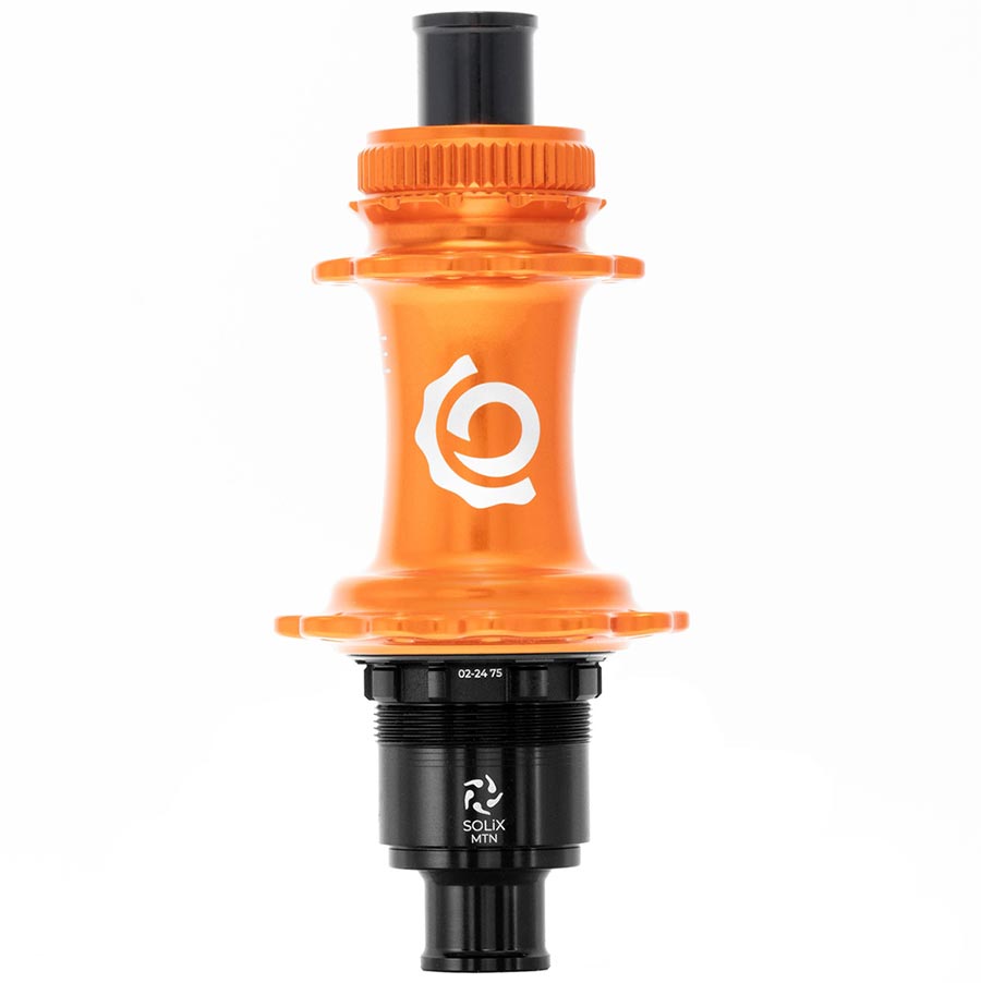 Industry Nine Solix M Classic Rear XD disc hub with 24H, 12mm TA, 148mm spacing in black for mountain bikes.