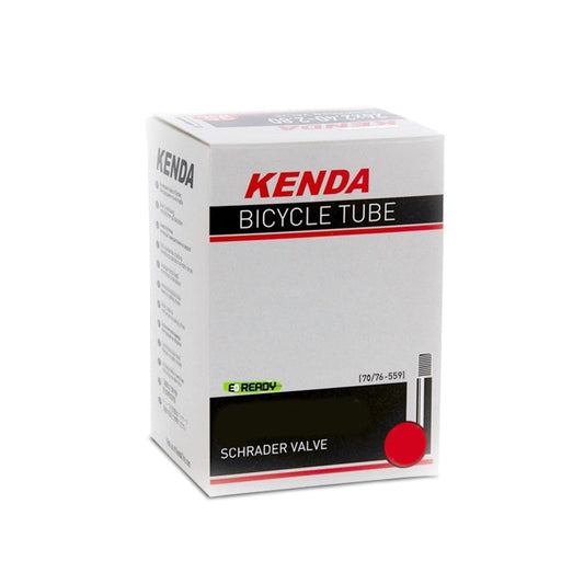 Kenda Tubes, presta valve, 14x1.50-2.25 size, suitable for bicycles, with black rubber exterior and metal valve stem.