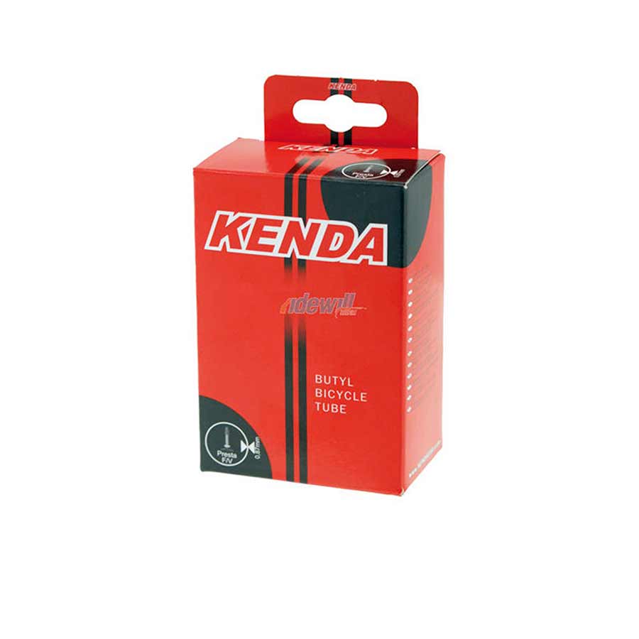 Kenda Presta tube for bicycle tires, 32mm valve length, suitable for 20-inch wheels, with detailed packaging visible.